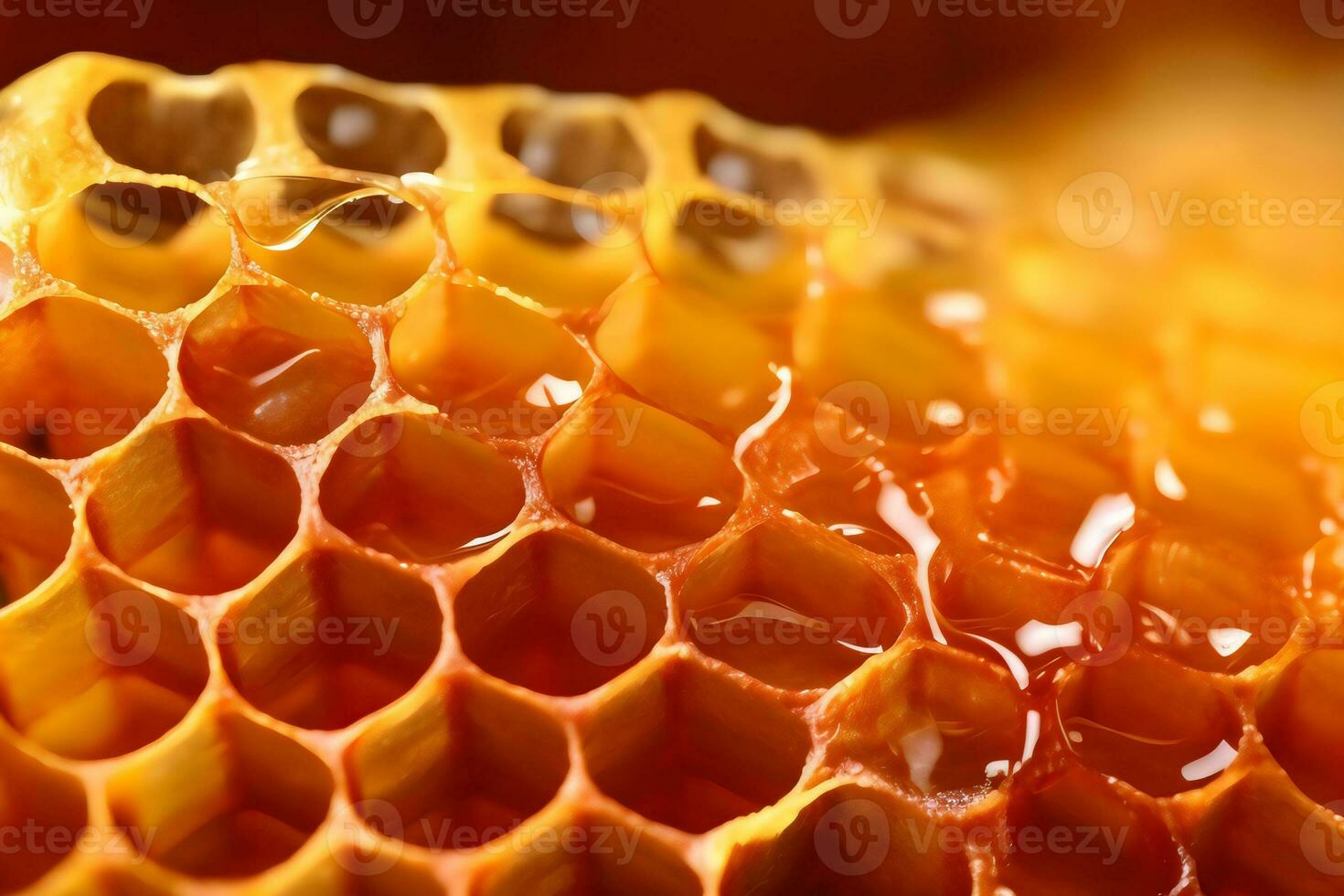 Ultra close-up honeycomb background. Generative AI photo