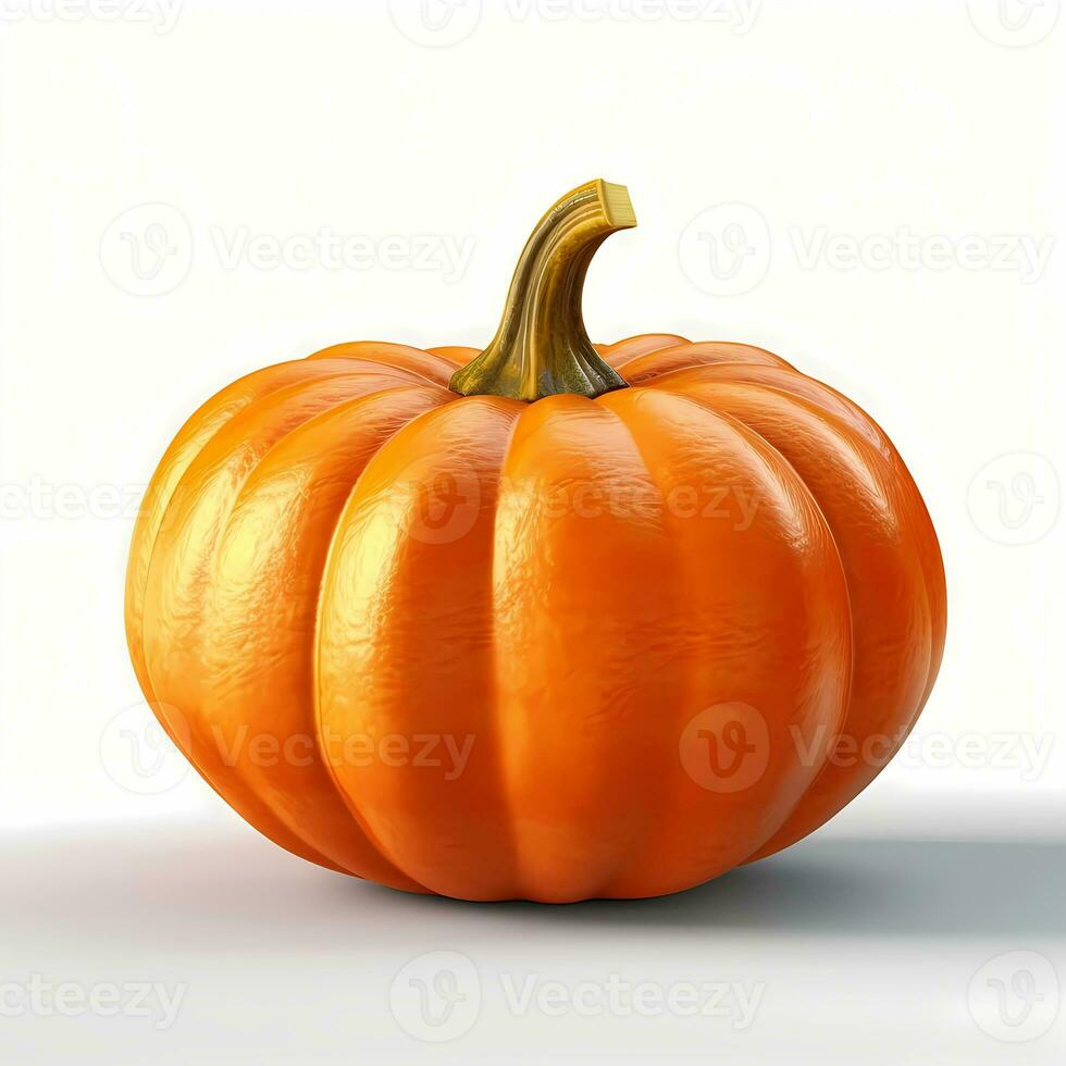 Natural orange pumpkin on simple white background. Happy Thanksgiving day. Generative AI photo