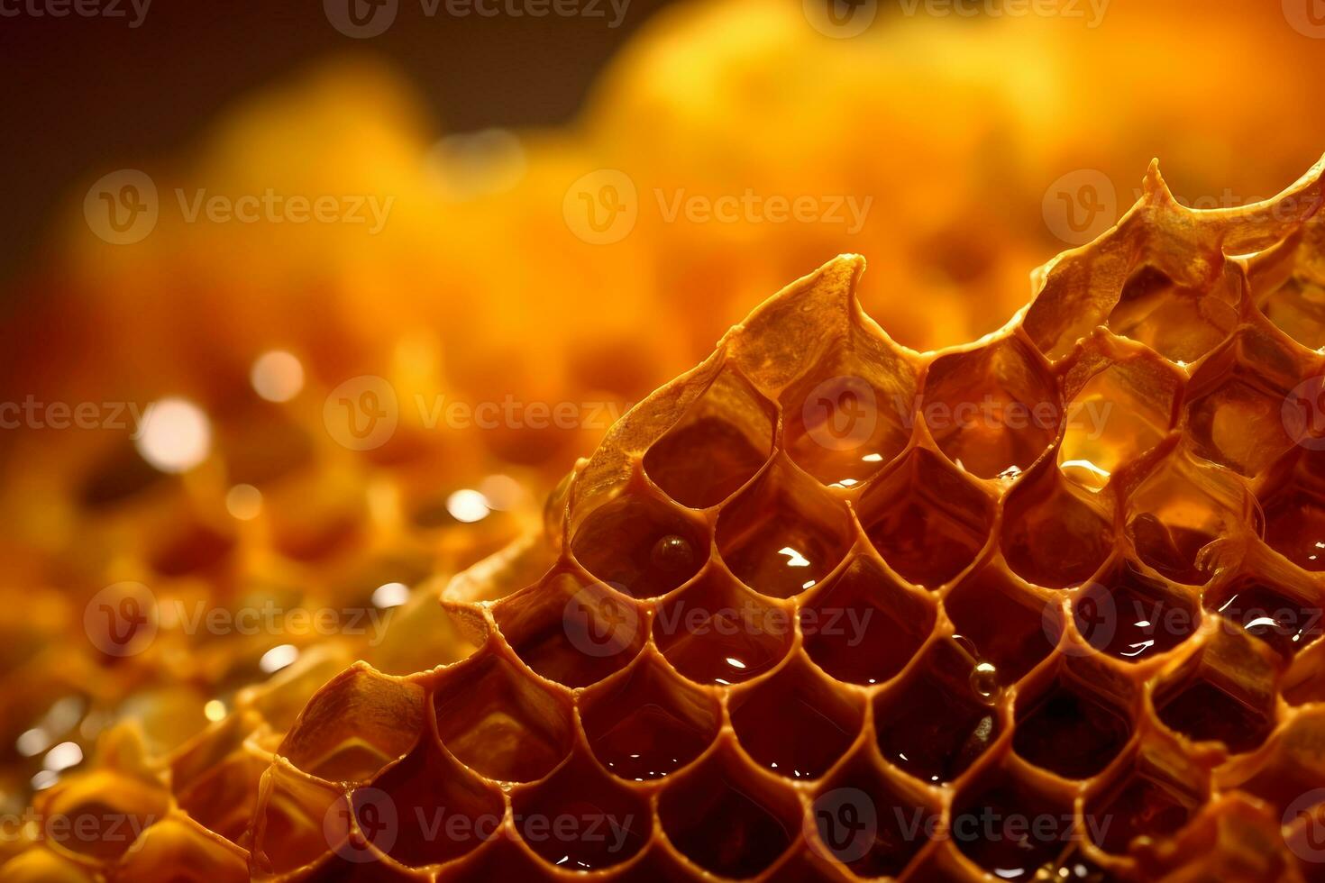 Ultra close-up honeycomb background. Generative AI photo