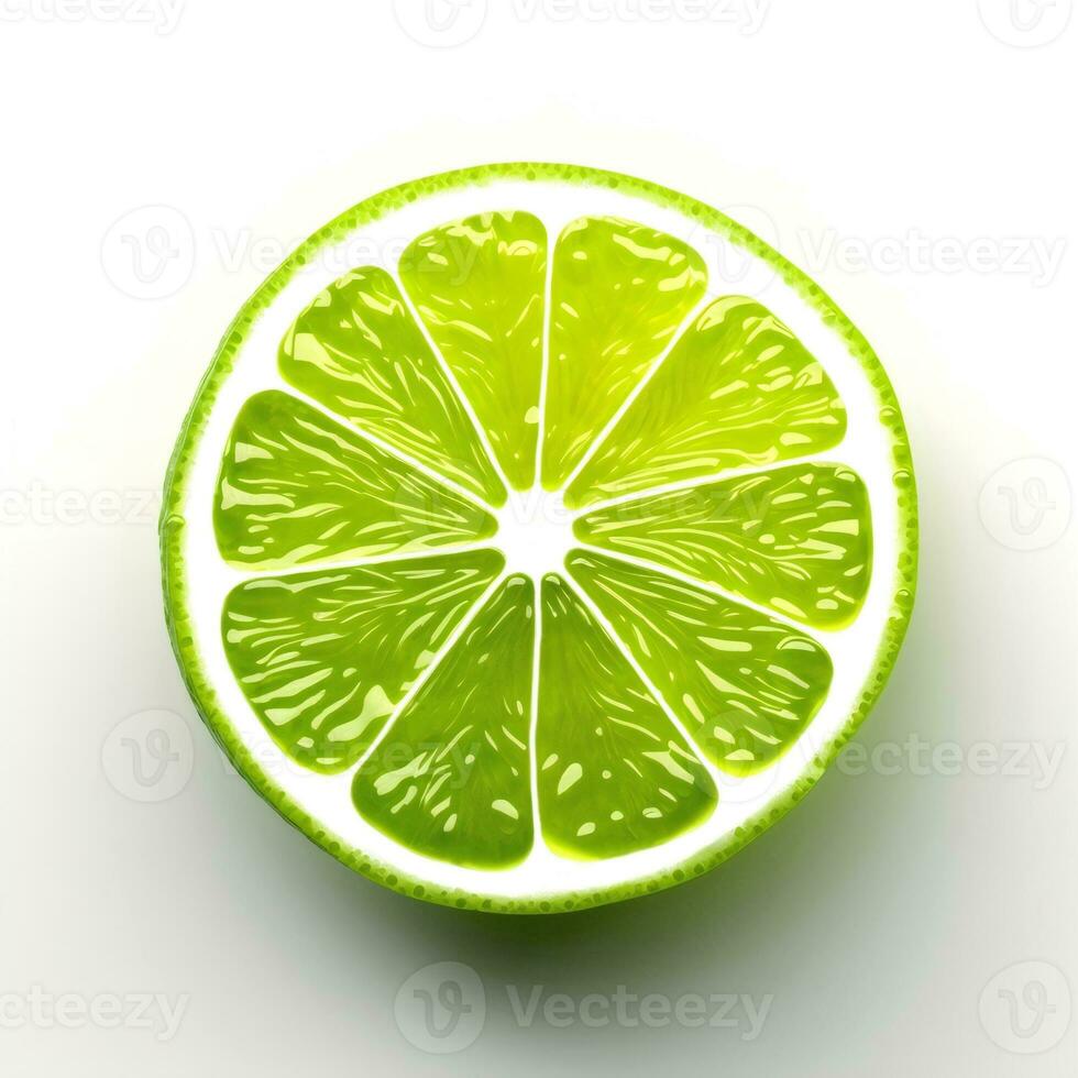 Close-up slice lime isolated on white background. Generative AI photo