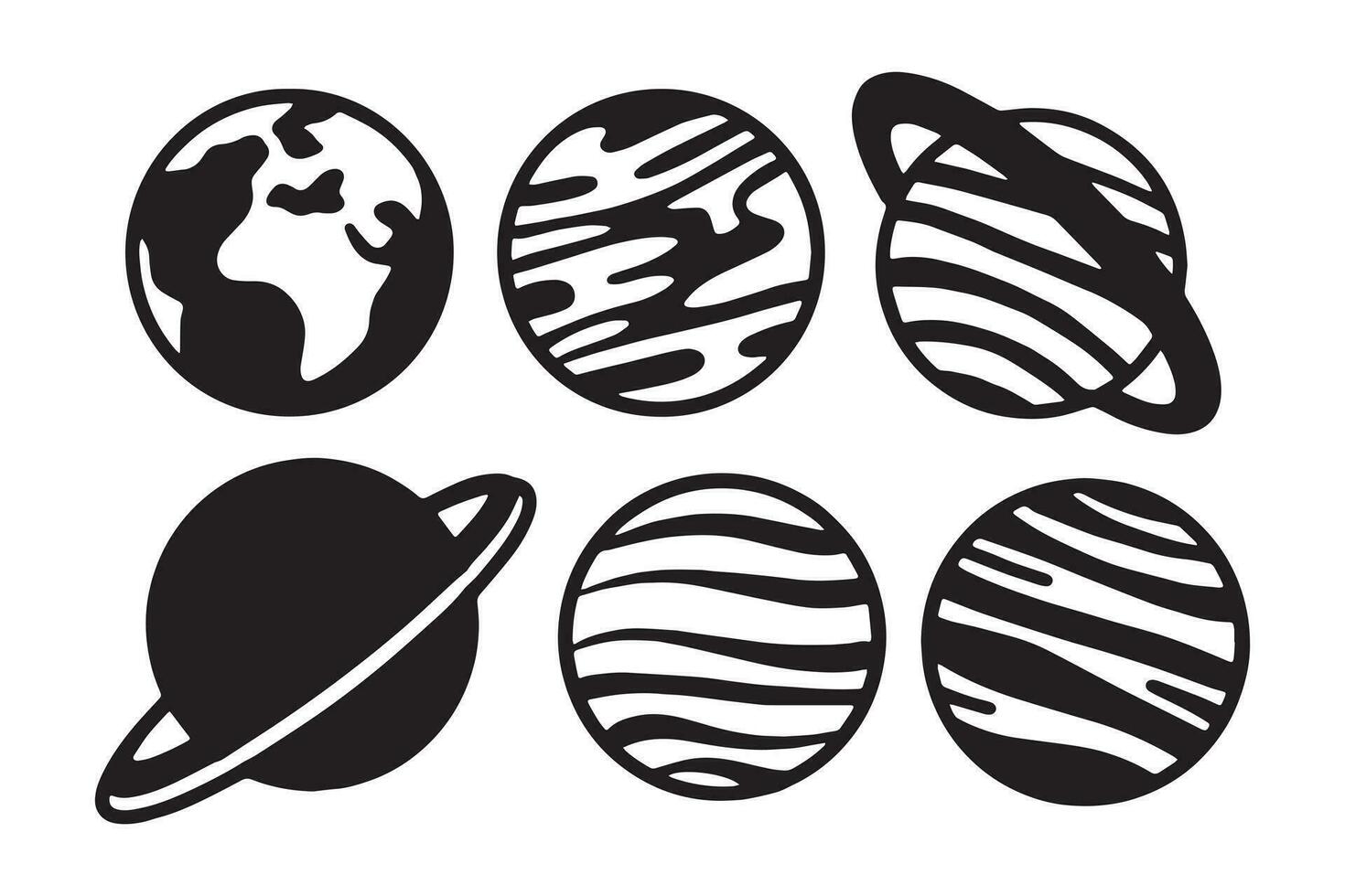 collection set hand drawn doodle planets vector