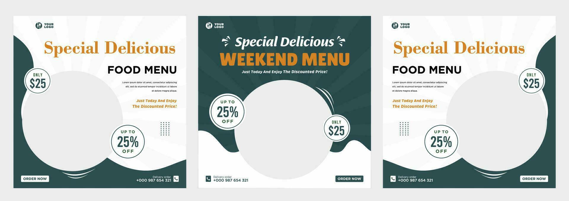 Delicious food menu and restaurant social media or banner template vector