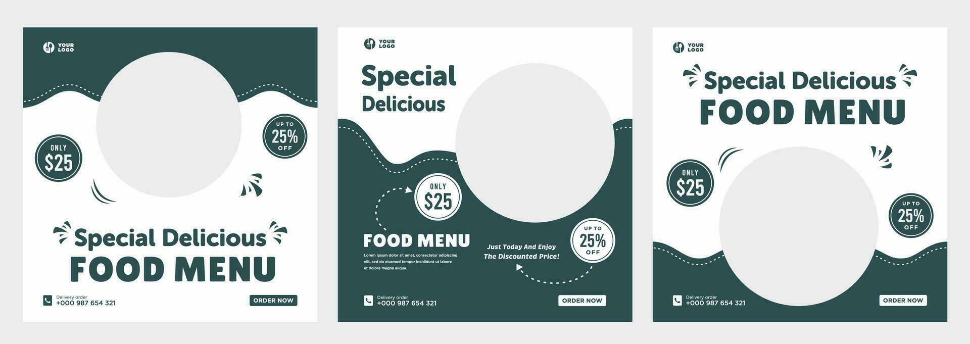 Delicious food menu and restaurant social media or banner template vector