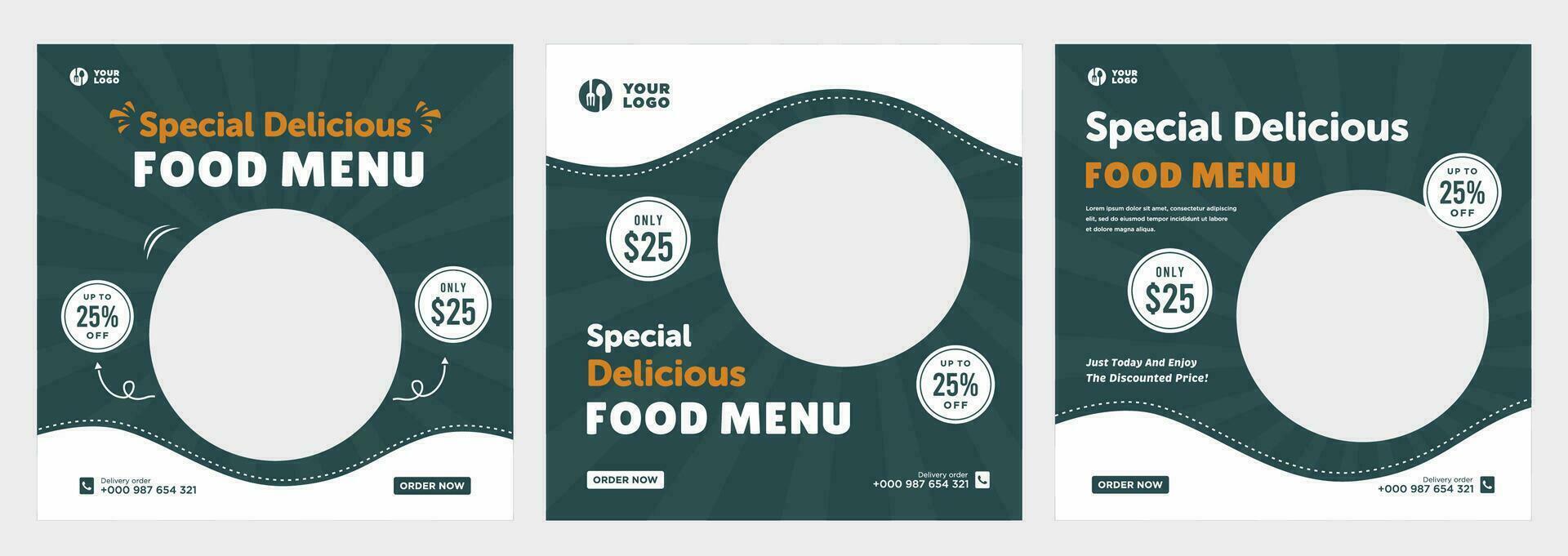 Delicious food menu and restaurant social media or banner template vector