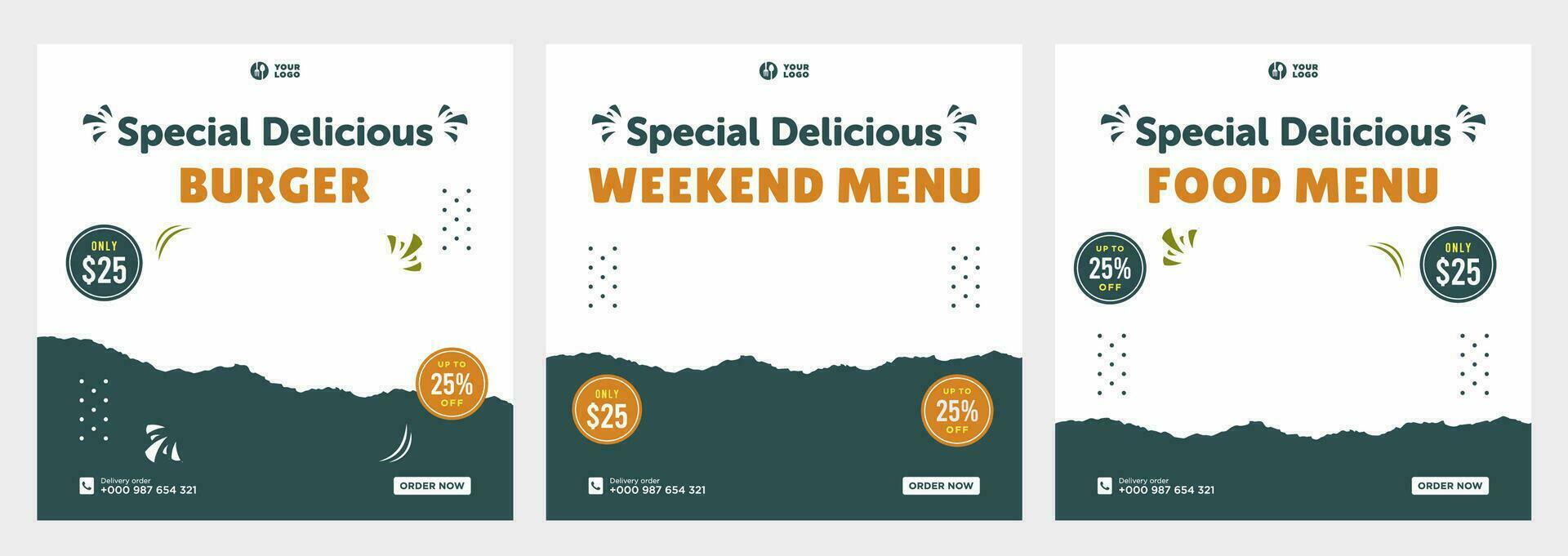 Delicious food menu and restaurant social media or banner template vector