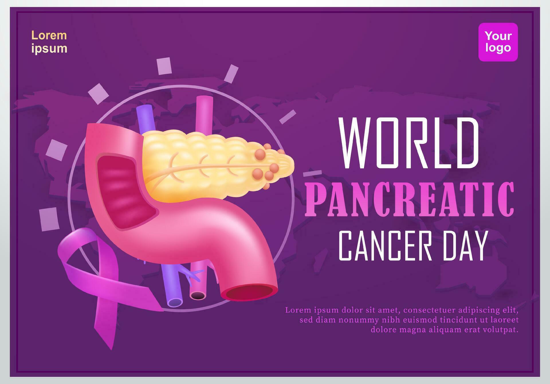 World Pancreatic Cancer Day, Pancreatic cancer and ribbon element. 3d