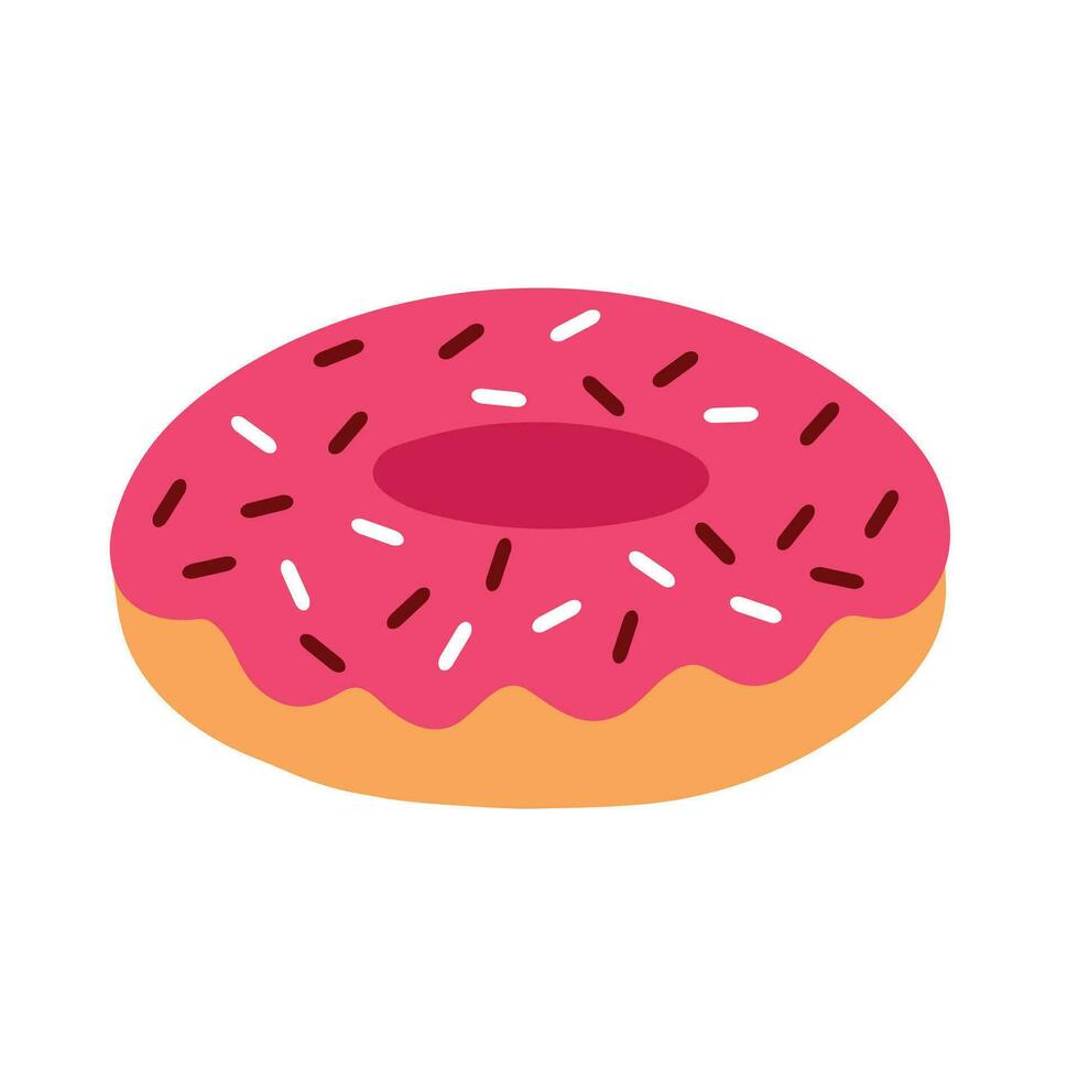 donut rosa con chispitas de choco en la ilustración de vector animado de dibujos animados de alimentos