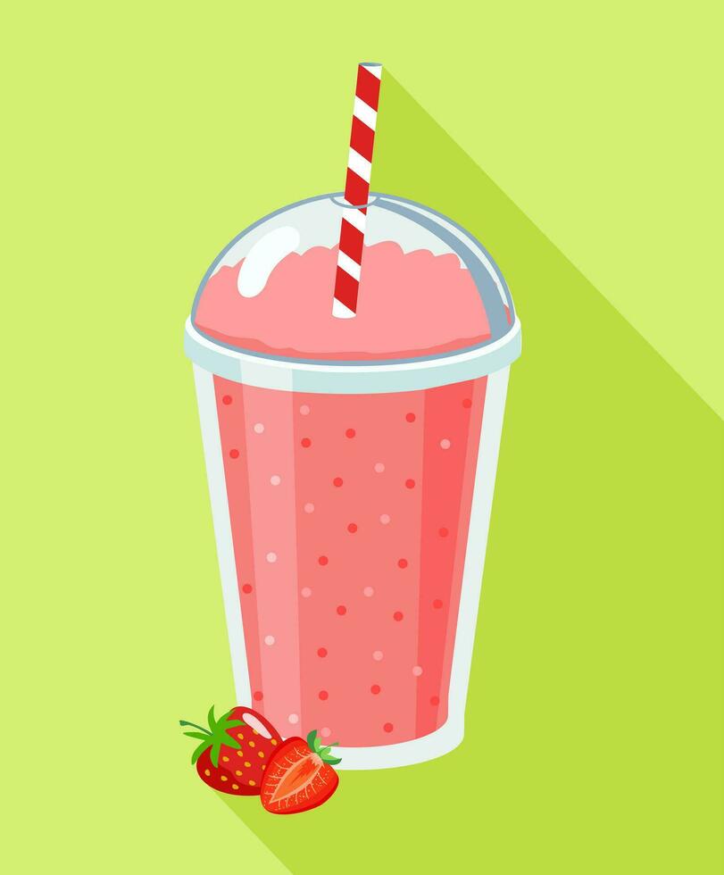 Smoothie to go healthy juice fresh diet. Organic berry shake smoothie. Cartoon smoothie to go cup with with strawberries smoothies cocktail drink vector