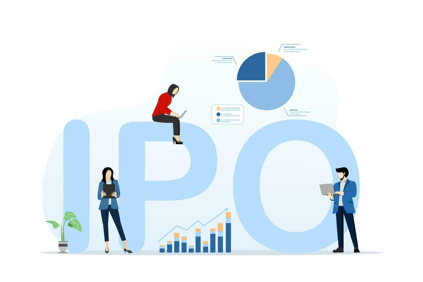 ipo concepto. inicial público ofrecimiento. inversores invertir en valores mercado Comparte. empresa crecimiento. pasivo ingreso. ilustración para sitios web, aterrizaje páginas, móvil aplicaciones, carteles y pancartas vector