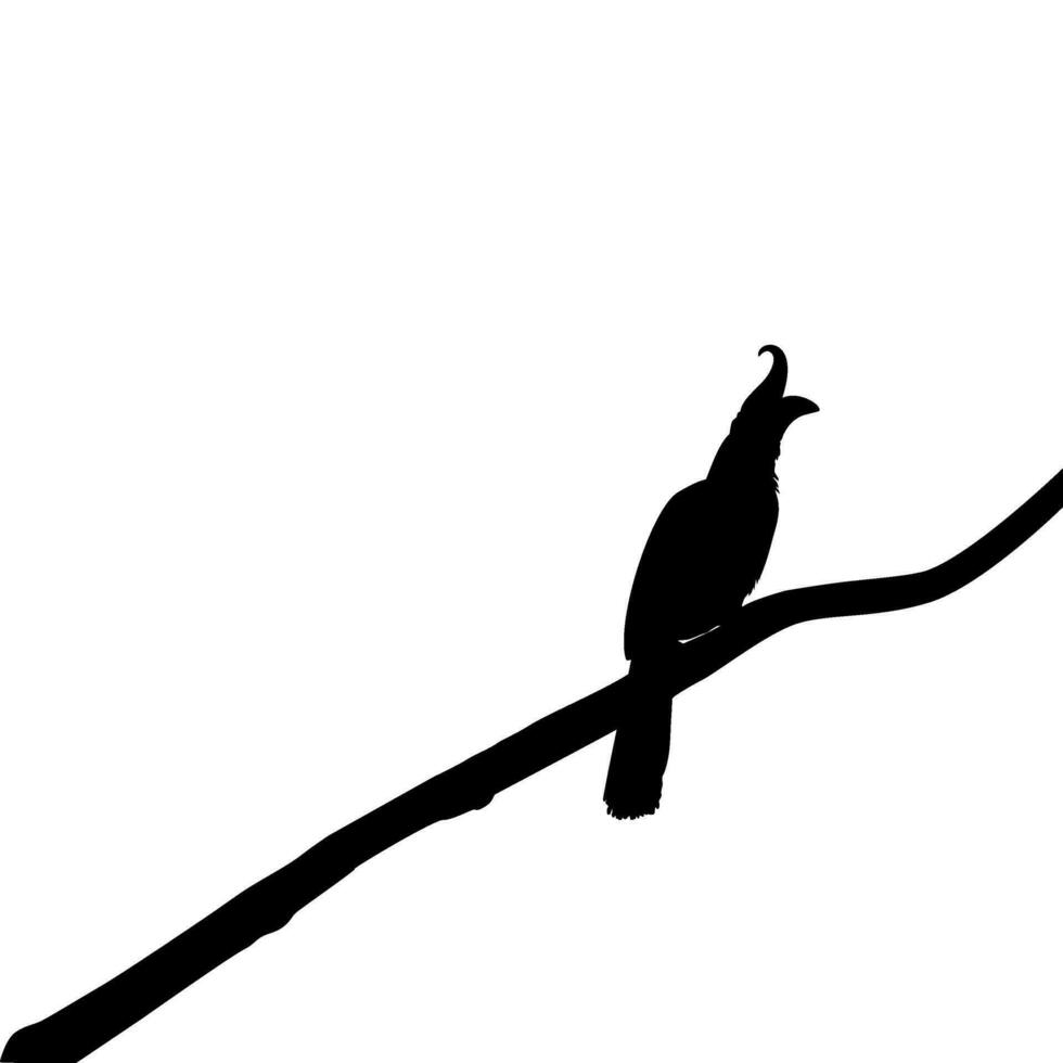 Great Horn Bird Silhouette Perched on the Branch Tree Silhouette. Vector Illustration
