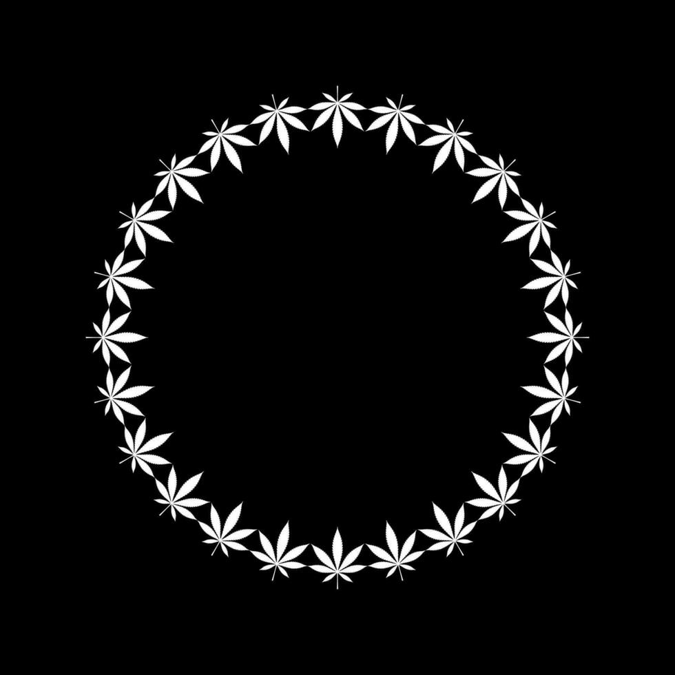 Cannabis Plant Leaf Silhouette Circle Shape Composition, can use for Decoration, Ornate, Wallpaper, Cover, Art Illustration, Textile, Fabric, Fashion, or Graphic Design Element. Vector Illustration