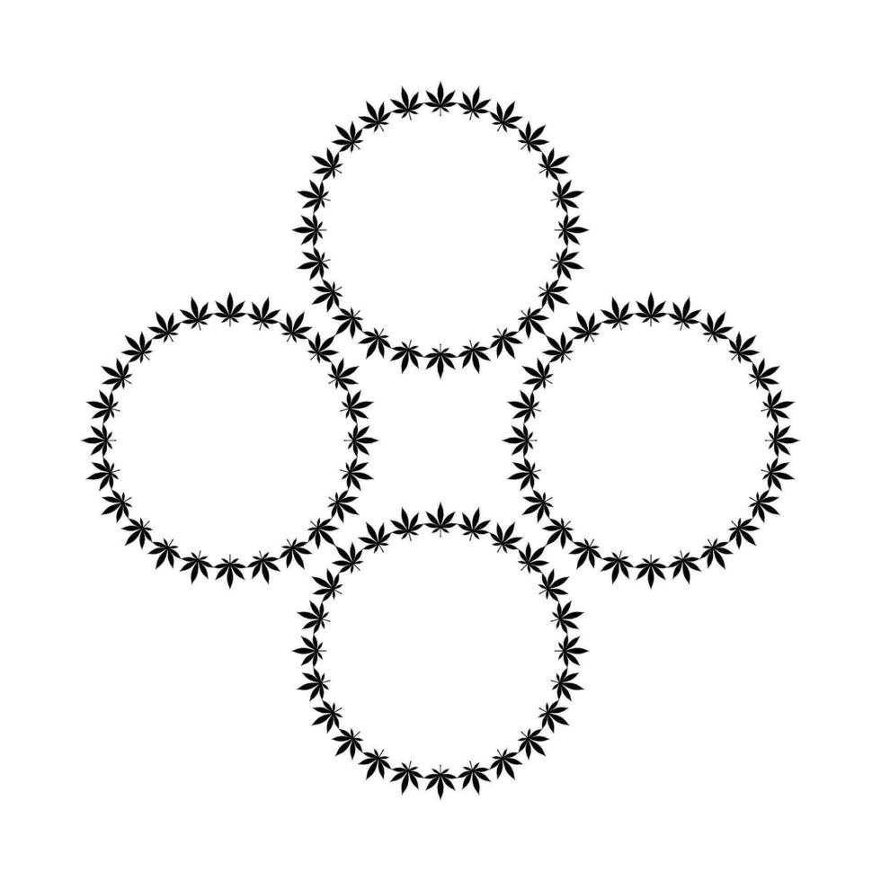 Cannabis Plant Leaf Silhouette Circle Shape Composition, can use for Decoration, Ornate, Wallpaper, Cover, Art Illustration, Textile, Fabric, Fashion, or Graphic Design Element. Vector Illustration