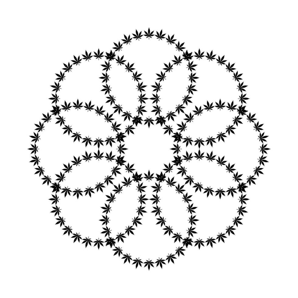 Cannabis Plant Leaf Silhouette Circle Shape Composition, can use for Decoration, Ornate, Wallpaper, Cover, Art Illustration, Textile, Fabric, Fashion, or Graphic Design Element. Vector Illustration