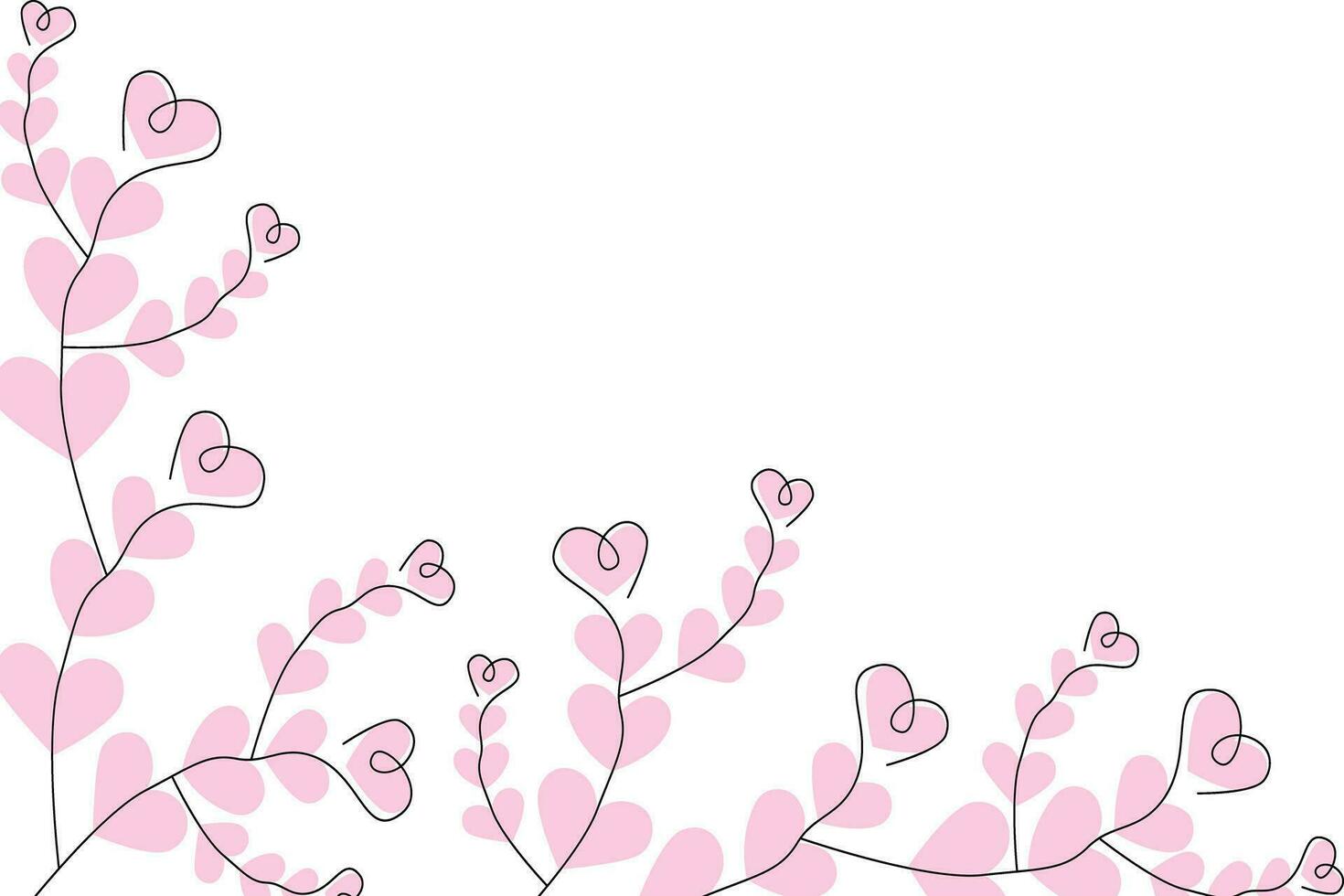 Abstract corner frame border of brunches with hearts in trendy pink hue. Design concept for greeting vector