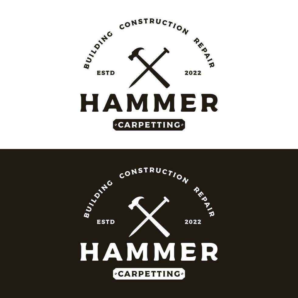 Retro vintage crossed hammer and nails logo template design.Logo for home repair service, carpentry,badges, woodworking. vector