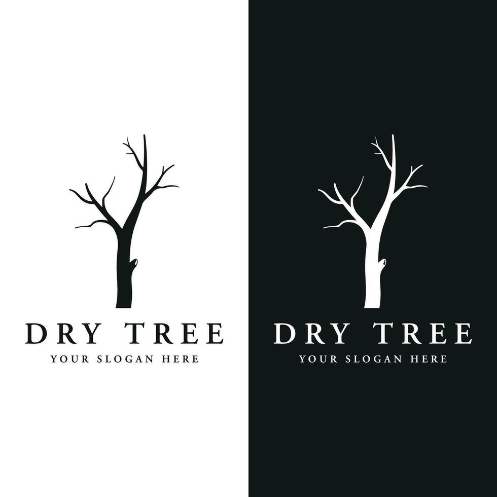 Dead tree silhouette logo template design with dry branches. vector