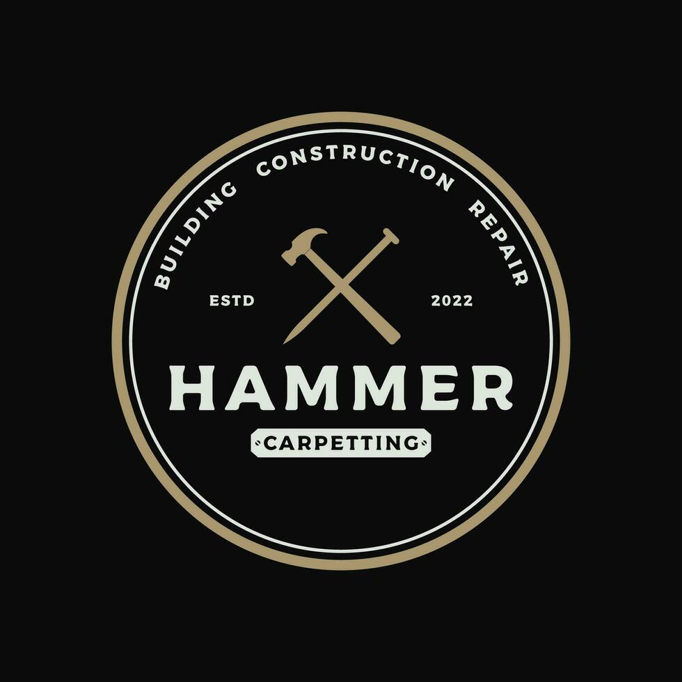 Retro vintage crossed hammer and nails logo template design.Logo for home repair service, carpentry,badges, woodworking. vector