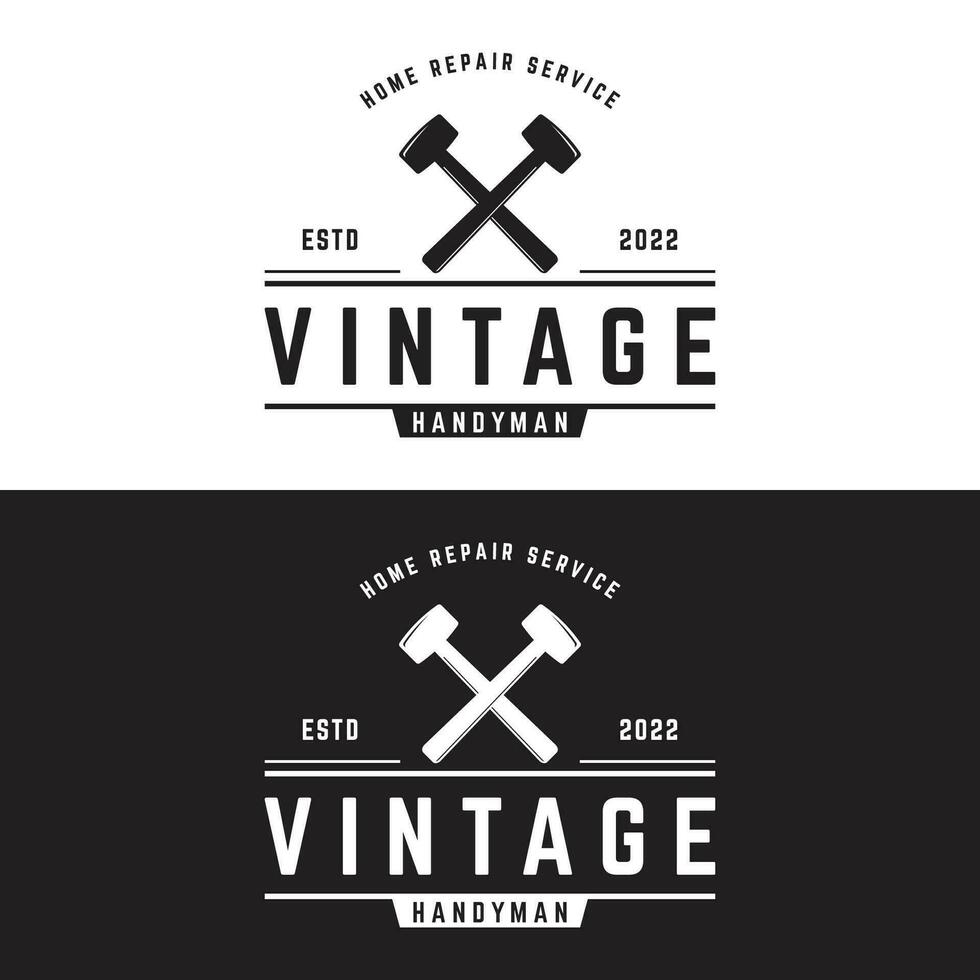 Retro vintage crossed hammer and nails logo template design.Logo for home repair service, carpentry,badges, woodworking. vector