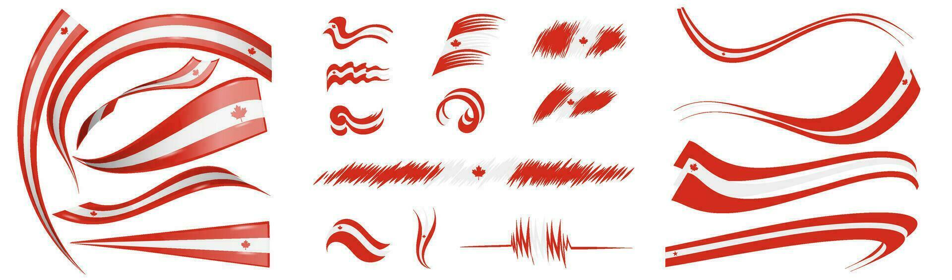 Canada flag set elements, vector illustration on a white background