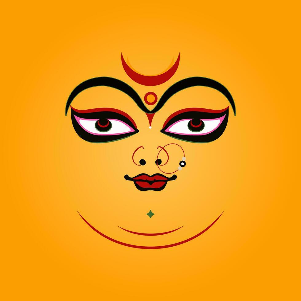 The lord Durga in Kolkata style face vector illustration.