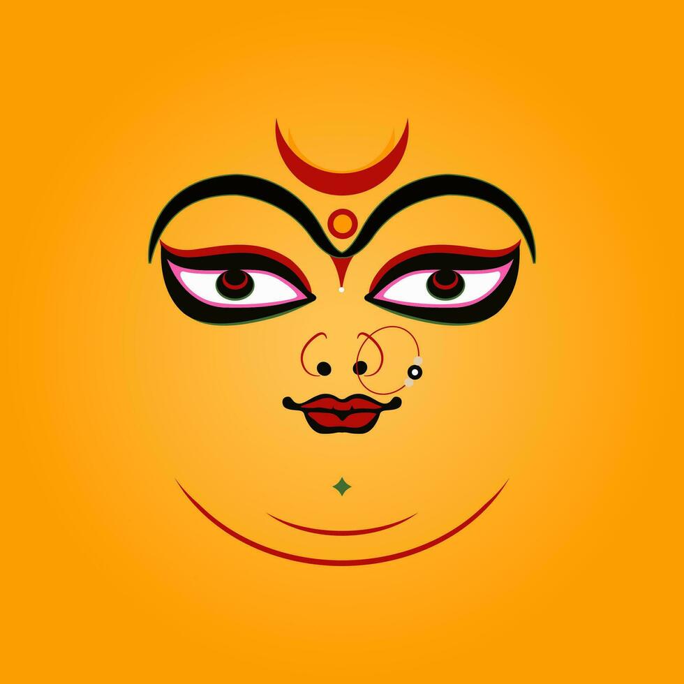 The lord Durga in Kolkata style face vector illustration.