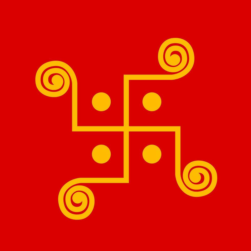 Hinduism holy symbol Haldi Swastik on Red kumkum background. vector