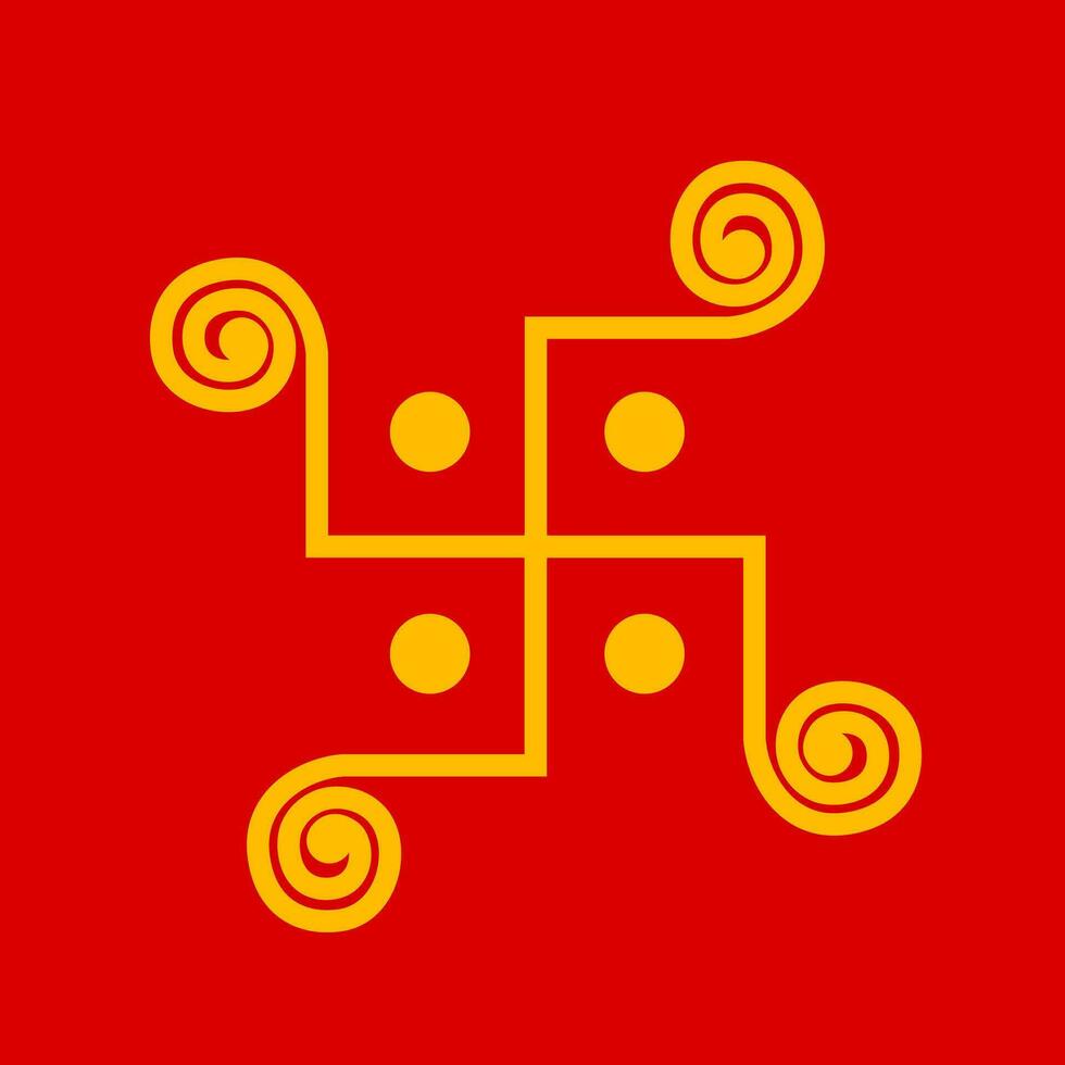 hinduismo santo símbolo Haldi esvástica en rojo kumkum antecedentes. vector