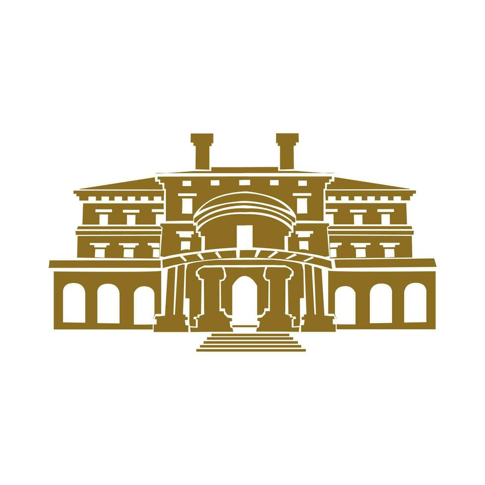 The Breakers, Rhode Island building vector golden icon.