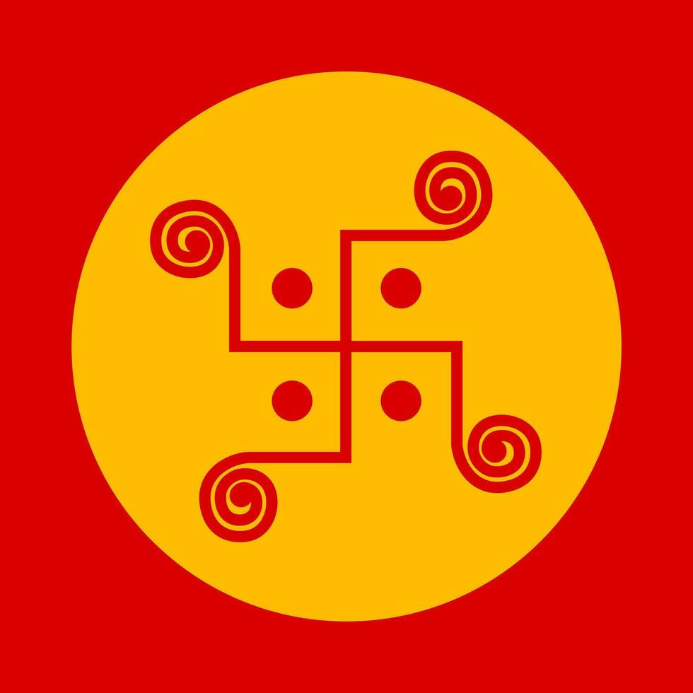 Swastik vector icon with red and yellow color.
