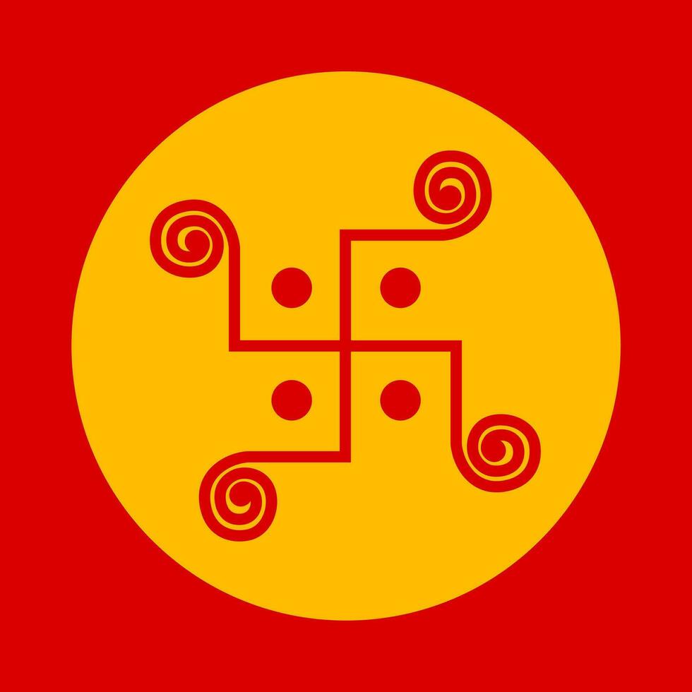 Swastik vector icon with red and yellow color.