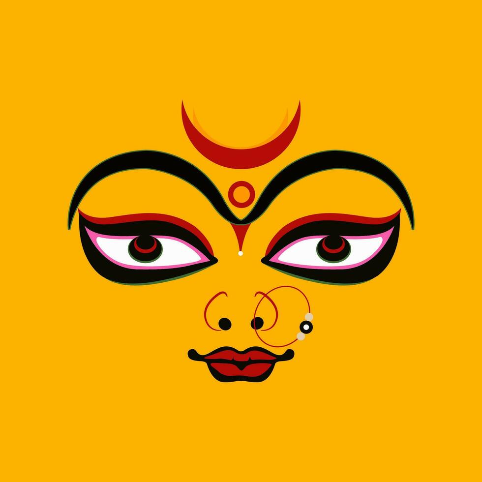 Durga face vector illustration on yellow background.