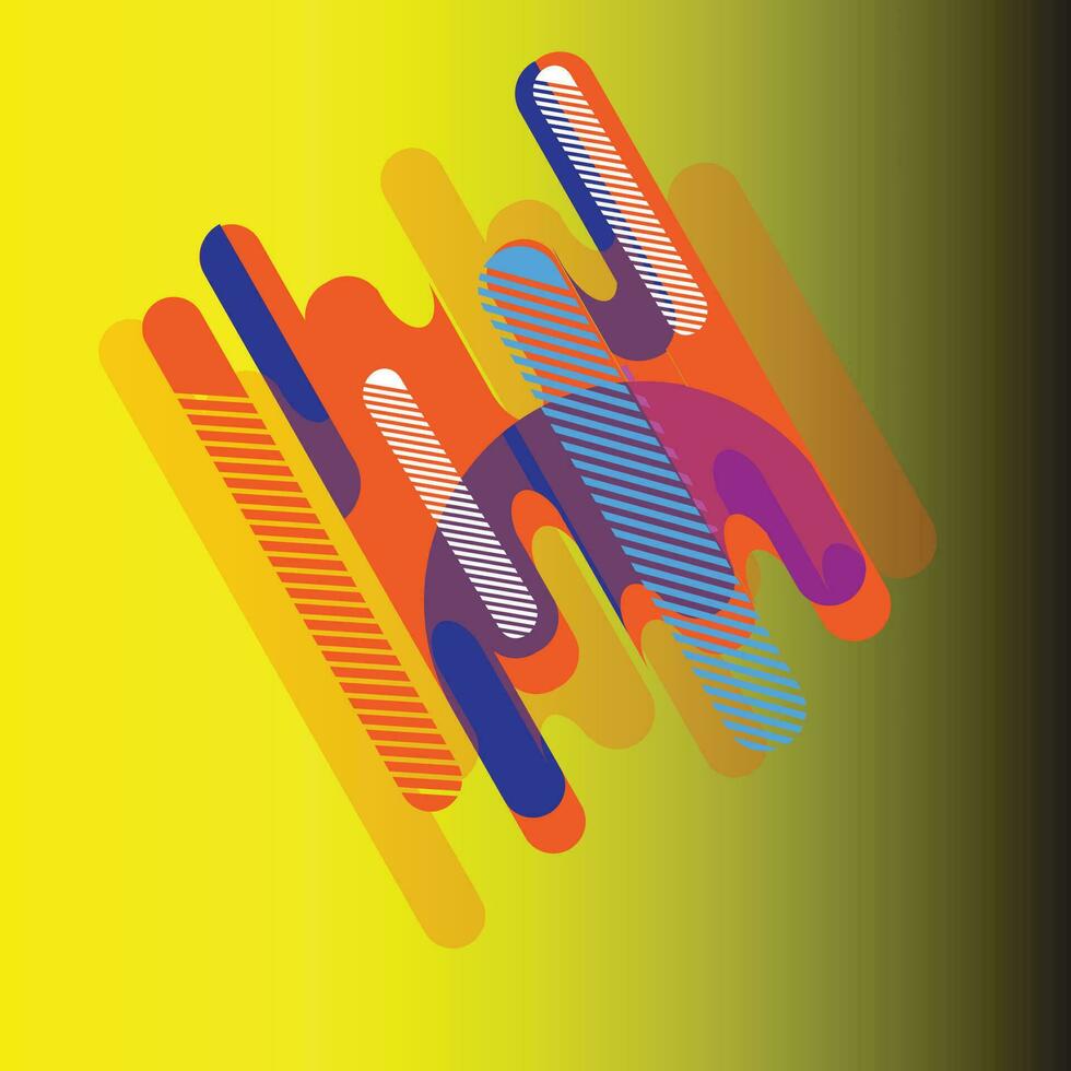 Abstract illustration, yellow background with diagonal multi-colored line pattern. vector