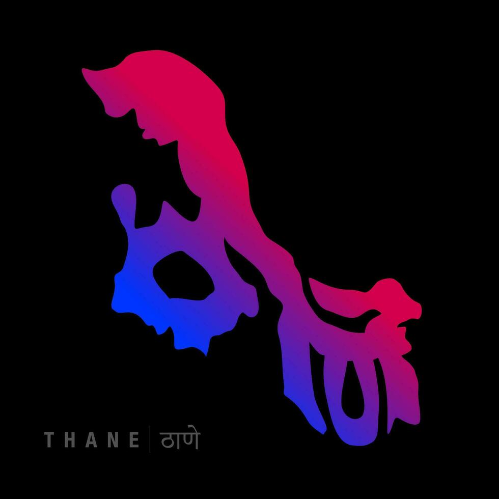 Thane city map typography in Marathi script. vector