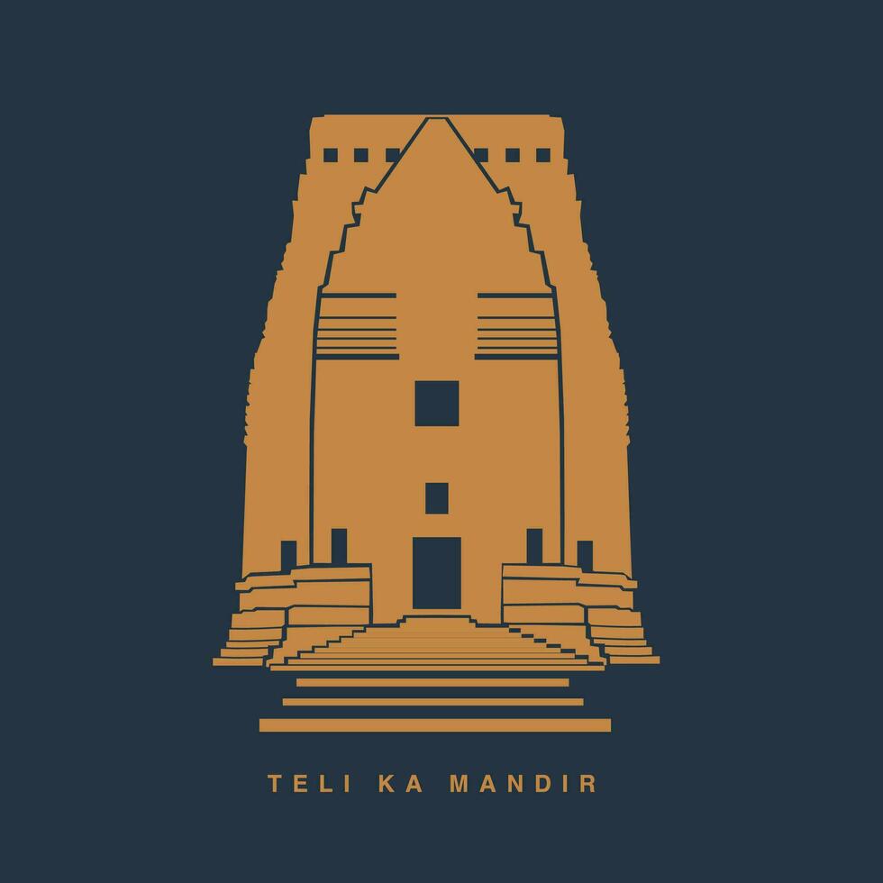 Teli ka Mandir is an 8th - 9th century temple, located in the Gwalior fort area. vector