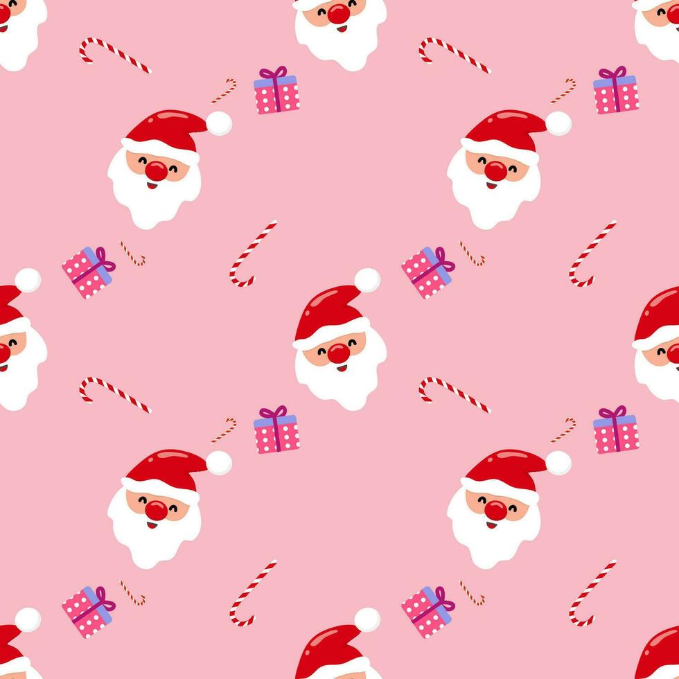 Seamless Christmas pattern with Santa Claus and gift boxes used for fabric, wrapping paper, scrapbooking, textiles, posters, signs and other Christmas designs. vector