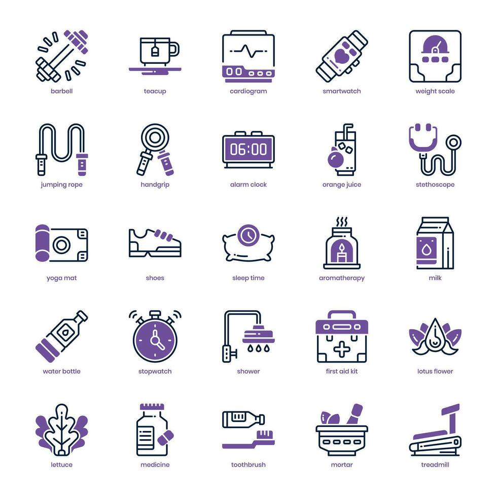 Healthy Life icon pack for your website design, logo, app, and user interface. Healthy Life icon dual tone design. Vector graphics illustration and editable stroke.