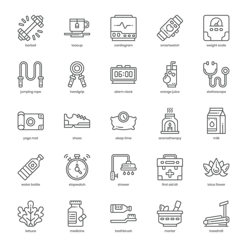 Healthy Life icon pack for your website design, logo, app, and user interface. Healthy Life icon outline design. Vector graphics illustration and editable stroke.