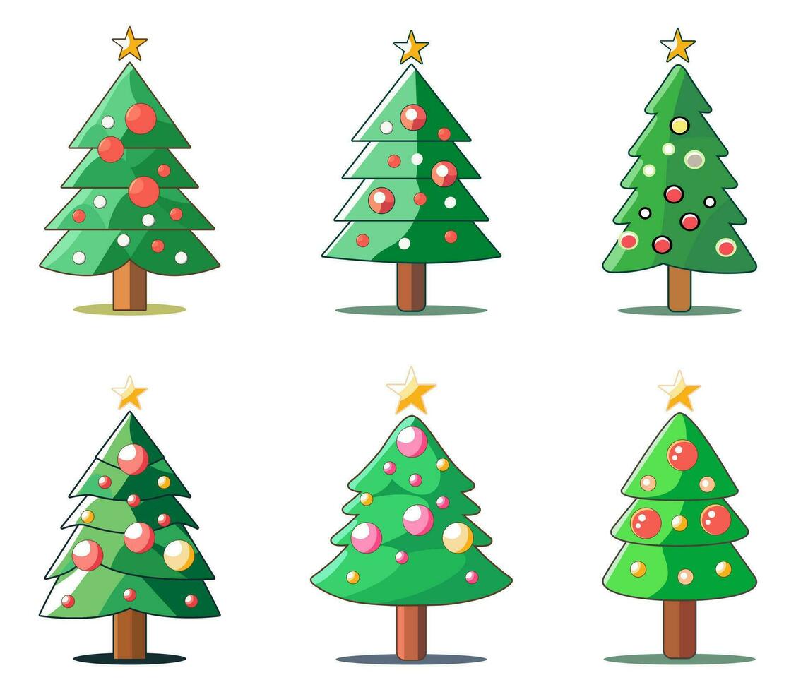 Collection of Christmas trees, modern flat design can be used for printed materials, brochures, posters, business. vector