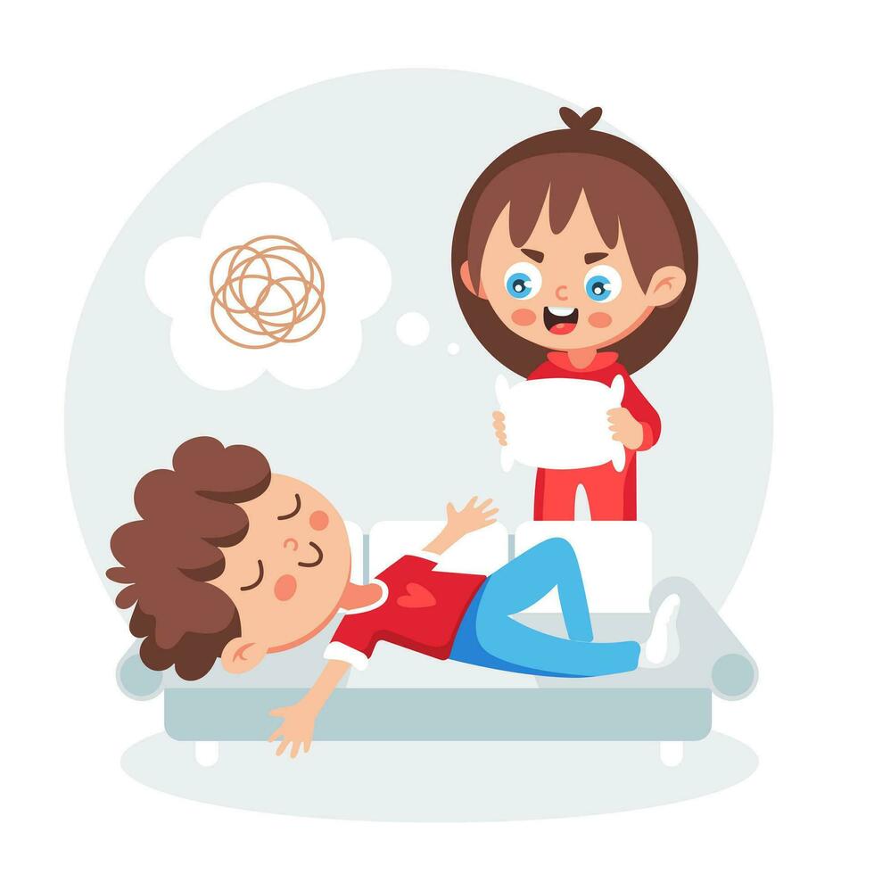Vector illustration of a girl and a sleeping guy in a cute cartoon style.