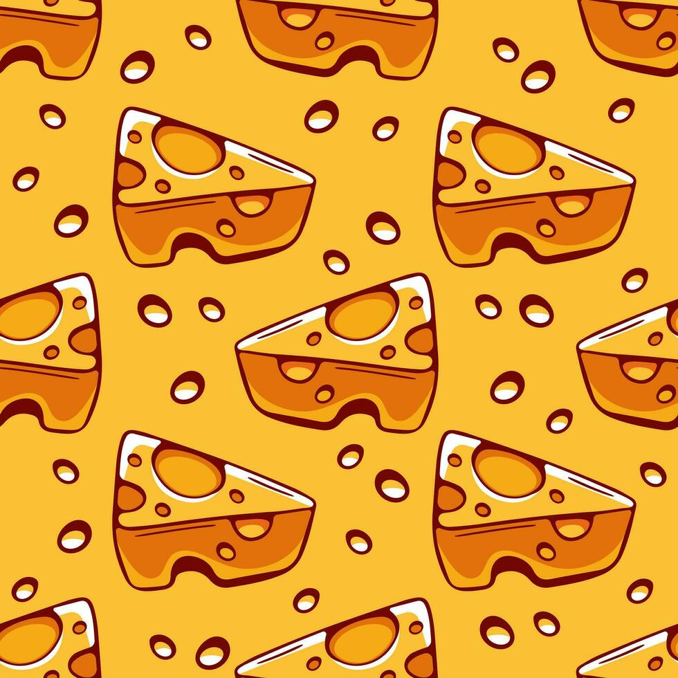 Vector nice pattern with pieces of cheese in cartoon style.