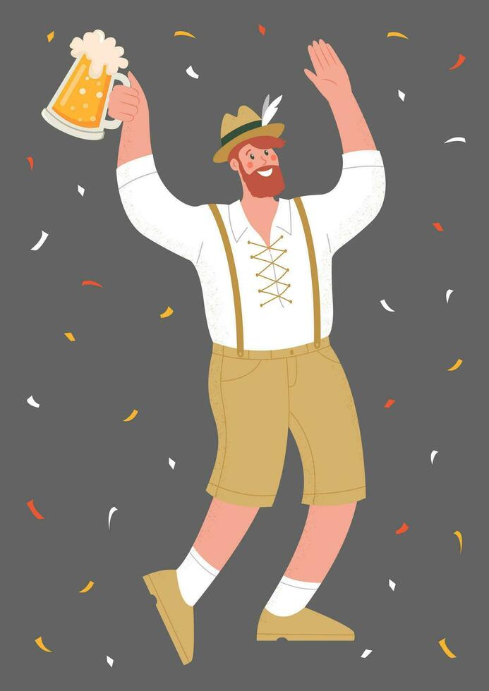 A man is drinking beer. Vector flat illustration.