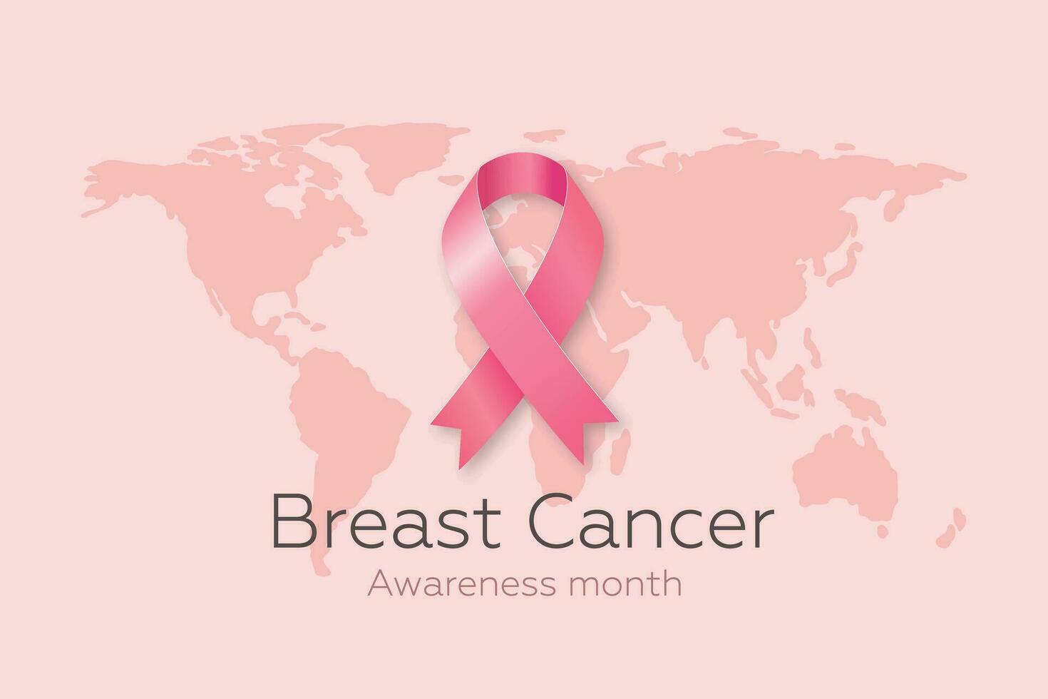 Poster with pink ribbon and map for World Breast Cancer Awareness Month in October. Vector illustration. EPS 10.