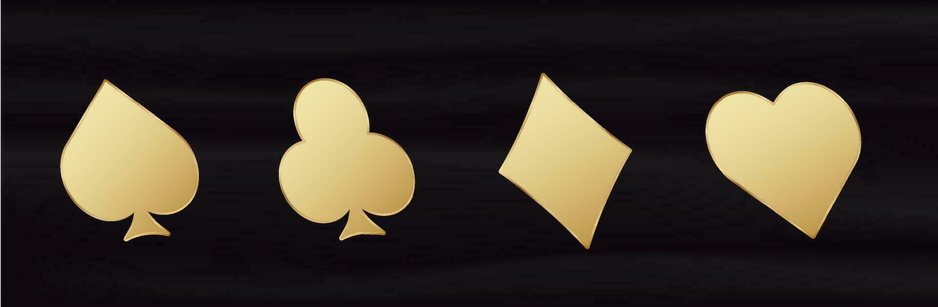 dorado tarjeta 3d trajes. amarillo degradado símbolo de juego suerte en póker y exitoso juego en casino con veintiuna y apuestas vector