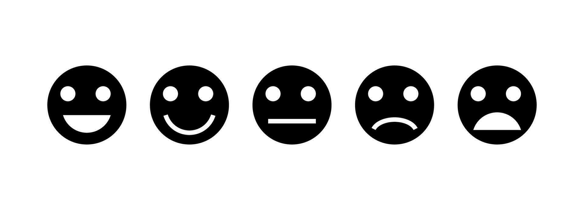 Set of rating emotion face black emoji icon vector