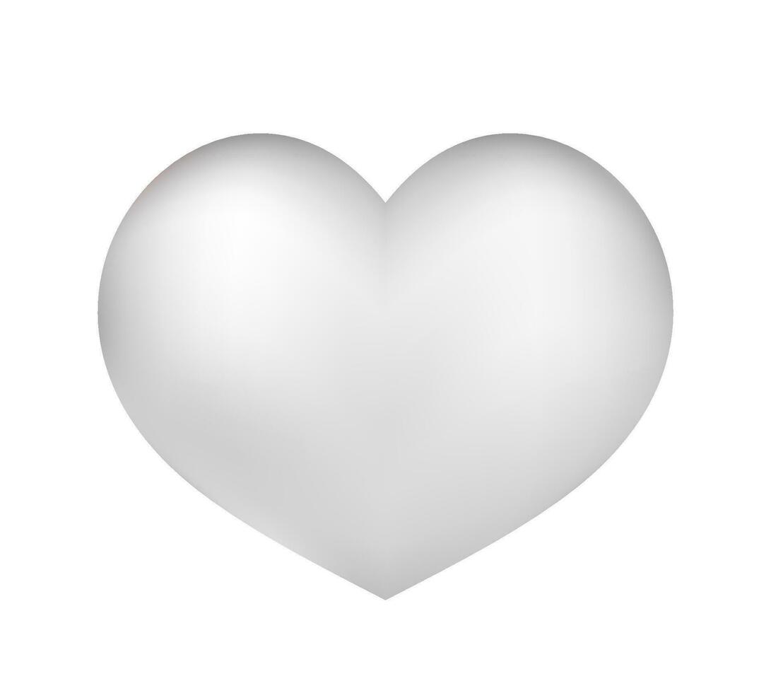 White with gradient 3d heart. Romantic symbol of love and friendly valentine for wedding design and decoration vector gift.