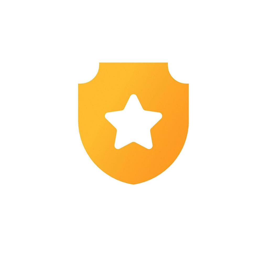 Yellow shield with star icon. Protection of rating and quality of product and services with evaluation of consumers and positive vector reviews