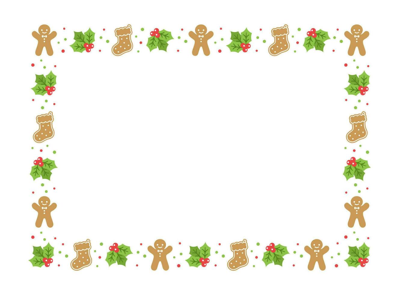 Rectangle Gingerbread Cookies Frame Border, Christmas Winter Holiday Graphics. Homemade sweets pattern, card and social media post template on white background. Isolated vector illustration.