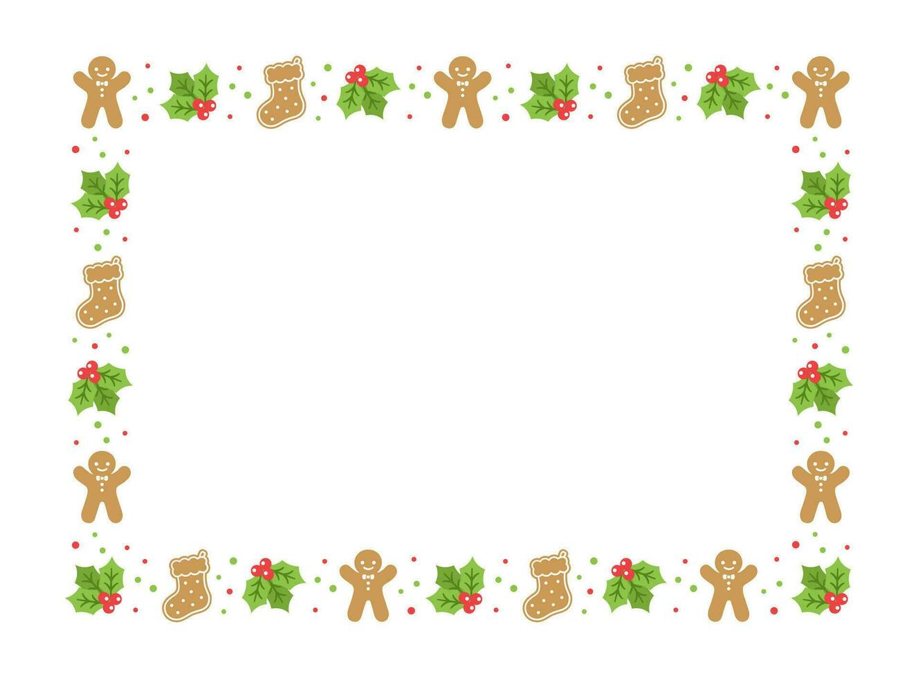 Rectangle Gingerbread Cookies Frame Border, Christmas Winter Holiday Graphics. Homemade sweets pattern, card and social media post template on white background. Isolated vector illustration.