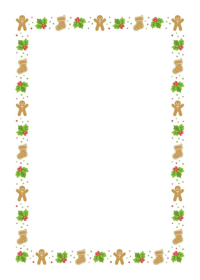 Vertical Rectangle Gingerbread Cookies Frame Border, Christmas Winter Holiday Graphics. Homemade sweets pattern, card and social media post template. Isolated vector illustration.