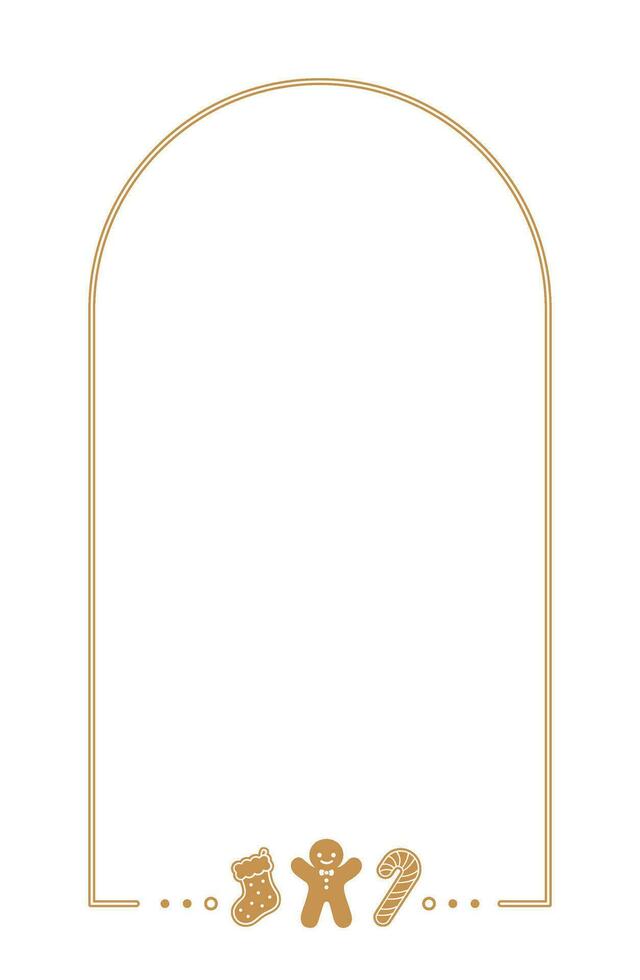 Gingerbread Cookies Arch Frame Border, Christmas Winter Holiday Graphics. Homemade sweets card and social media post template on white background. Isolated vector illustration.